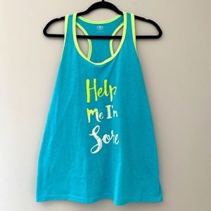 Blue and green graphic athletic racer back tank